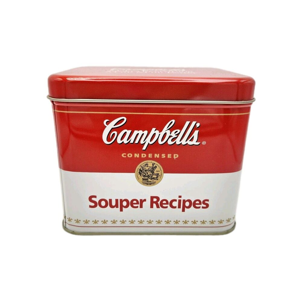 Retro Campbell's Soup Tin Souper Recipes Card Box w/Recipes 1997 Kitchen Decor